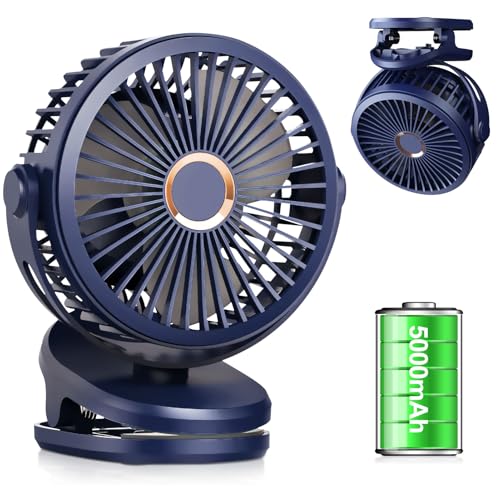 Ventilator Klein mit Clip, 10000mAh USB Ventilator Leise, 360° Drehung Tragbarer Mini Ventilator, 4 Geschwindigkeitsstufen Oszillierender Ventilator für Outdoor Camping Kinderwagen Haus (Dunkelblau A) von Lergas