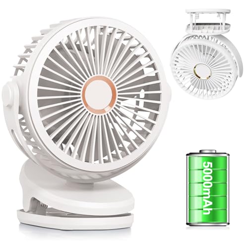 Ventilator Klein mit Clip, 10000mAh USB Ventilator Leise, 360° Drehung Tragbarer Mini Ventilator, 4 Geschwindigkeitsstufen Oszillierender Ventilator für Outdoor Camping Kinderwagen Haus (Weiß A) von Lergas