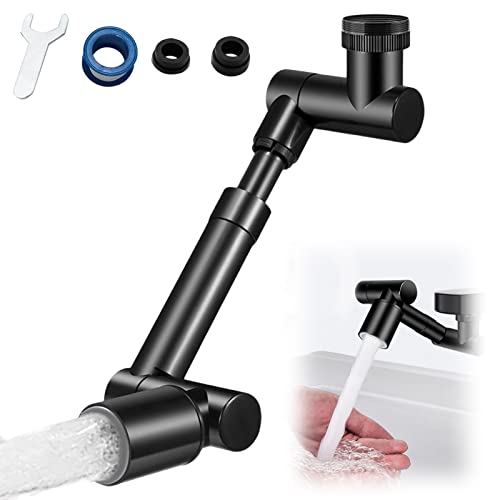 Wasserhahn Verlängerung 1440° Drehbar Wasserhahn Aufsatz Drehbar Multifunktionaler Verlängerungshahn mit 2 Wasserauslassmodi Ausziehbar Wasserhahn Aufsatz Schwenkbar für Bad und Küche (Schwarz 01) von Lergas