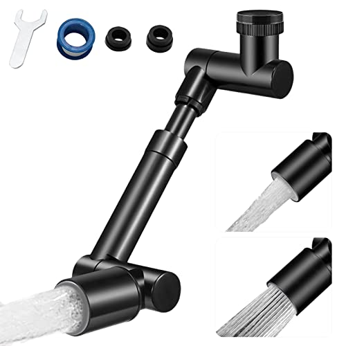 Wasserhahn Verlängerung 1440° Drehbar Wasserhahn Aufsatz Drehbar Multifunktionaler Verlängerungshahn mit 2 Wasserauslassmodi Ausziehbar Wasserhahn Aufsatz Schwenkbar für Bad und Küche (Schwarz 02) von Lergas
