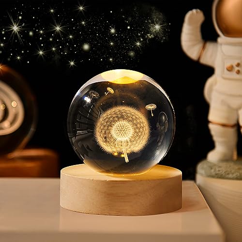 Weihnachtsdeko Kristallkugel Nachtlicht, 3D Lasergravur Weihnachten Glaskugel, 6cm Glaskugel Lampe mit Holzsockel, USB Aufladung Schneekugel Nachtlampe für Raumdekoration, Schönes Geschenk (D) von Lergas