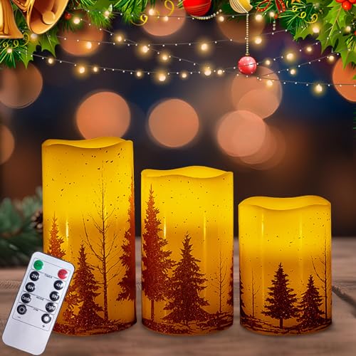 Weihnachtsdeko LED Kerzen mit Timerfunktion, 3 Stück Flammenlose LED Weihnachtskerzen mit Fernbedienung, Batteriebetrieben LED Kerzen Flackernde Flamme für Weinachtsdekorationen, Heimdekoration (B) von Lergas