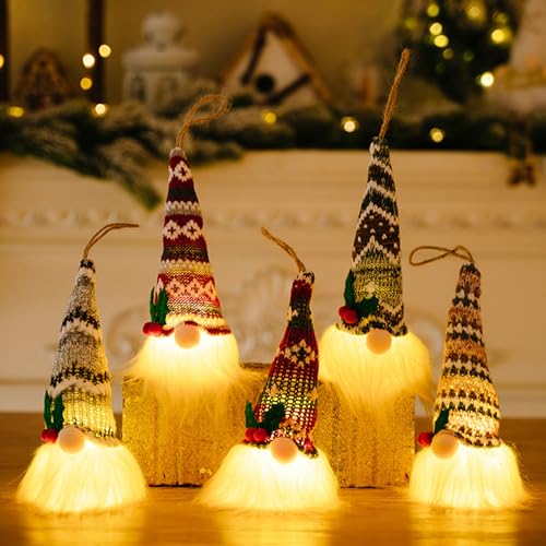 Weihnachtsdeko Wichtel, 5 Stück Weihnachten Deko Wichtel Figuren mit LED Licht, Hängende Plüsch Weihnachtswichtel Figuren für Weinachtsdekorationen, Weihnachtsbaum Deko, Weihnachts Geschenke (B) von Lergas