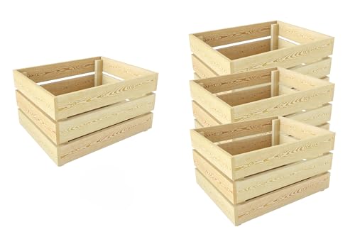 Lermowood Holzkisten 4x Box0522 50 x 40 x 28cm Natur | Dekokisten aus Holz Massive Holzkiste Regalkiste Weinkiste von Lermowood