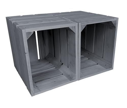 Lermowood Holzkisten Reg 2er Set 25 x 20 x 30cm Grau | Dekokisten aus Holz Massive Holzkiste Regalkiste Weinkiste Lermowood Holzkisten Reg 2er Set 25 x 20 x 30cm Grau | Dekokisten aus Holz Massive Holzkiste Regalkiste Weinkiste von Lermowood