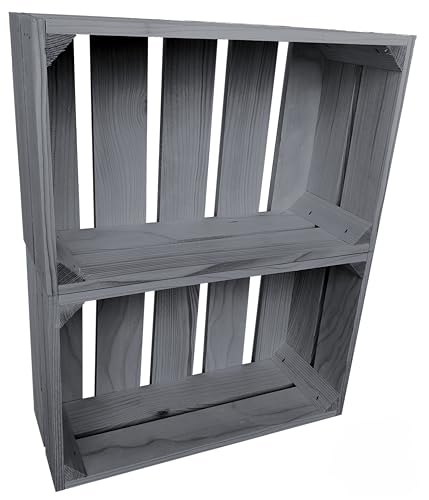 Lermowood Holzkisten Reg 2er Set 25 x 40 x 15cm Grau | Dekokisten aus Holz Massive Holzkiste Regalkiste Weinkiste Lermowood Holzkisten Reg 2er Set 25 x 40 x 15cm Grau | Dekokisten aus Holz Massive Holzkiste Regalkiste Weinkiste von Lermowood