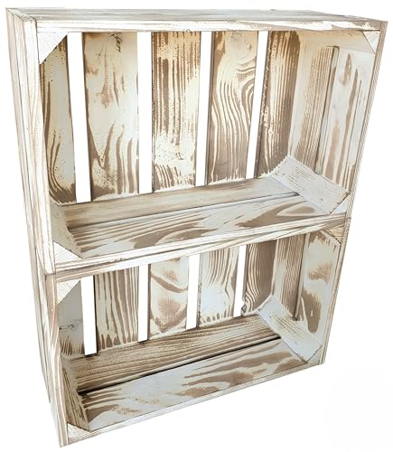 Lermowood Holzkisten Reg 2er Set 25 x 40 x 15cm Vintage | Dekokisten aus Holz Massive Holzkiste Regalkiste Weinkiste von Lermowood