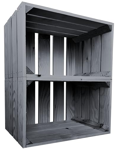 Lermowood Holzkisten Reg 2er Set 25 x 40 x 30cm Grau | Dekokisten aus Holz Massive Holzkiste Regalkiste Weinkiste von Lermowood
