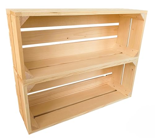 Lermowood Holzkisten Reg 2er Set 50 x 20 x 15cm Natur | Dekokisten aus Holz Massive Holzkiste Regalkiste Weinkiste von Lermowood