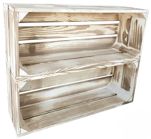 Lermowood Holzkisten Reg 2er Set 50 x 20 x 15cm Vintage | Dekokisten aus Holz Massive Holzkiste Regalkiste Weinkiste von Lermowood