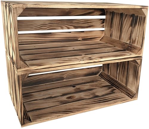 Lermowood Holzkisten Reg 2er Set 50 x 20 x 30cm Geflammt | Dekokisten aus Holz Massive Holzkiste Regalkiste Weinkiste Lermowood Holzkisten Reg 2er Set 50 x 20 x 30cm Geflammt | Dekokisten aus Holz Massive Holzkiste Regalkiste Weinkiste von Lermowood