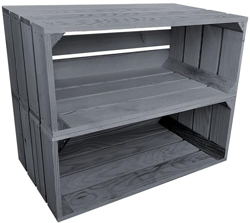 Lermowood Holzkisten Reg 2er Set 50 x 20 x 30cm Grau | Dekokisten aus Holz Massive Holzkiste Regalkiste Weinkiste Lermowood Holzkisten Reg 2er Set 50 x 20 x 30cm Grau | Dekokisten aus Holz Massive Holzkiste Regalkiste Weinkiste von Lermowood