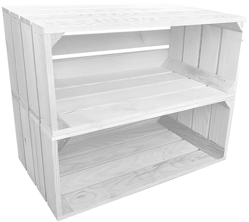 Lermowood Holzkisten Reg 2er Set 50 x 20 x 30cm Weiß | Dekokisten aus Holz Massive Holzkiste Regalkiste Weinkiste Lermowood Holzkisten Reg 2er Set 50 x 20 x 30cm Weiß | Dekokisten aus Holz Massive Holzkiste Regalkiste Weinkiste von Lermowood