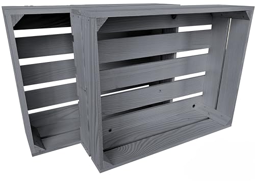Lermowood Holzkisten Reg 2er Set 50 x 40 x 15cm Grau | Dekokisten aus Holz Massive Holzkiste Regalkiste Weinkiste Lermowood Holzkisten Reg 2er Set 50 x 40 x 15cm Grau | Dekokisten aus Holz Massive Holzkiste Regalkiste Weinkiste von Lermowood