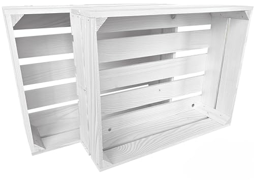 Lermowood Holzkisten Reg 2er Set 50 x 40 x 15cm Weiß | Dekokisten aus Holz Massive Holzkiste Regalkiste Weinkiste von Lermowood