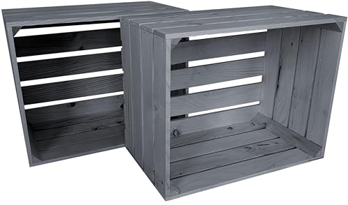 Lermowood Holzkisten Reg 2er Set 50 x 40 x 30cm Grau | Dekokisten aus Holz Massive Holzkiste Regalkiste Weinkiste Lermowood Holzkisten Reg 2er Set 50 x 40 x 30cm Grau | Dekokisten aus Holz Massive Holzkiste Regalkiste Weinkiste von Lermowood