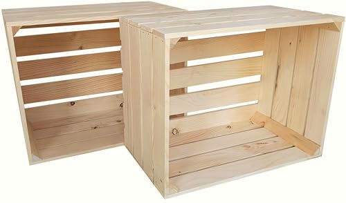 Lermowood Holzkisten Reg 2er Set 50 x 40 x 30cm Natur | Dekokisten aus Holz Massive Holzkiste Regalkiste Weinkiste von Lermowood