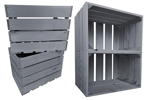 Lermowood Holzkisten Reg 4er Set 25 x 40 x 30cm Grau | Dekokisten aus Holz Massive Holzkiste Regalkiste Weinkiste Lermowood Holzkisten Reg 4er Set 25 x 40 x 30cm Grau | Dekokisten aus Holz Massive Holzkiste Regalkiste Weinkiste von Lermowood