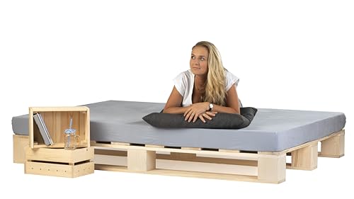 Lermowood Palettenbett M1 aus Holz 160 x 200 cm Natur mit Lattenrost Holzbett 20cm Stabiles Seniorenbett Kinderbett Jugendbett Gästebett erhöhtes Einzelbett Bettgestell Futonbett Komforthöhe Naturholz von Lermowood