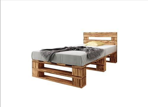 Lermowood Palettenbett M2 aus Holz 100 x 200 cm Geflammt mit Kopfteil Holzbett 40cm Stabiles Seniorenbett Kinderbett Jugendbett Gästebett erhöhtes Einzelbett Bettgestell Futon Komforthöhe Naturholz Lermowood Palettenbett M2 aus Holz 100 x 200 cm Geflammt mit Kopfteil Holzbett 40cm Stabiles Seniorenbett Kinderbett Jugendbett Gästebett erhöhtes Einzelbett Bettgestell Futon Komforthöhe Naturholz von Lermowood