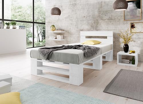 Lermowood Palettenbett M2 aus Holz 120 x 200 cm Weiß mit Kopfteil Holzbett 30cm Stabiles Seniorenbett Kinderbett Jugendbett Gästebett erhöhtes Einzelbett Bettgestell Futonbett Komforthöhe Naturholz Lermowood Palettenbett M2 aus Holz 120 x 200 cm Weiß mit Kopfteil Holzbett 30cm Stabiles Seniorenbett Kinderbett Jugendbett Gästebett erhöhtes Einzelbett Bettgestell Futonbett Komforthöhe Naturholz von Lermowood
