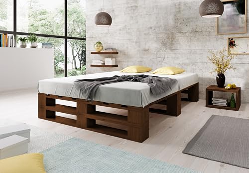 Lermowood Palettenbett M2 aus Holz 140 x 200 cm Palisander mit Lattenrost Holzbett 30cm Stabiles Seniorenbett Kinderbett Jugendbett Gästebett erhöhtes Einzelbett Bettgestell Futonbett Komforthöhe von Lermowood