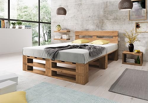 Lermowood Palettenbett M2 aus Holz 180 x 200 cm Eiche mit Kopfteil Holzbett 30cm Stabiles Seniorenbett Kinderbett Jugendbett Gästebett erhöhtes Einzelbett Bettgestell Futonbett Komforthöhe Naturholz Lermowood Palettenbett M2 aus Holz 180 x 200 cm Eiche mit Kopfteil Holzbett 30cm Stabiles Seniorenbett Kinderbett Jugendbett Gästebett erhöhtes Einzelbett Bettgestell Futonbett Komforthöhe Naturholz von Lermowood