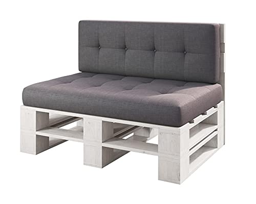 Lermowood Palettenmöbel Mp Bank 120 x 80 x 40 cm Weiß | Europaletten Indoor und Outdoor Lounge Gartenmöbel Holz Gartenmöbel Set Lounge Möbel Terrasse Balkon Loft Stil Paletten von Lermowood