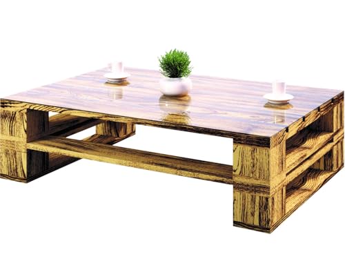 Lermowood Palettenmöbel Mp Couchtisch 120 x 80 x 40 cm Geflammt | Europaletten Indoor und Outdoor Lounge Gartenmöbel Holz Gartenmöbel Set Lounge Möbel Terrasse Balkon Loft Stil Paletten von Lermowood