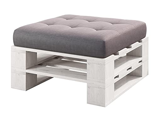 Lermowood Palettenmöbel Mp Hocker 80 x 60 x 40 cm Weiß | Europaletten Indoor und Outdoor Lounge Gartenmöbel Holz Gartenmöbel Set Lounge Möbel Terrasse Balkon Loft Stil Paletten von Lermowood