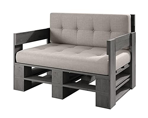 Lermowood Palettenmöbel Mp Sofa 100 x 60 x 40 cm Grau | Europaletten Indoor und Outdoor Lounge Gartenmöbel Holz Gartenmöbel Set Lounge Möbel Terrasse Balkon Loft Stil Paletten von Lermowood