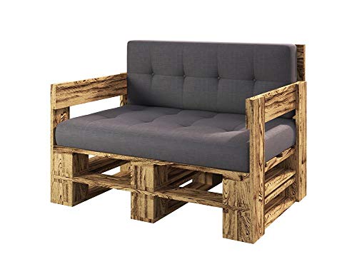 Lermowood Palettenmöbel Mp Sofa 100 x 80 x 30 cm Geflammt | Europaletten Indoor und Outdoor Lounge Gartenmöbel Holz Gartenmöbel Set Lounge Möbel Terrasse Balkon Loft Stil Paletten von Lermowood