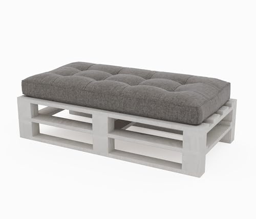 Lermowood Palettenmöbel Mpe Hocker 100 x 80 cm Weiß | Europaletten Indoor und Outdoor Lounge Gartenmöbel Holz Gartenmöbel Set Lounge Möbel Terrasse Balkon Loft Stil Paletten von Lermowood