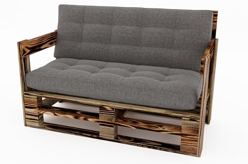 Lermowood Palettenmöbel Mpe Sofa 120 x 80 cm Geflammt | Europaletten Indoor und Outdoor Lounge Gartenmöbel Holz Gartenmöbel Set Lounge Möbel Terrasse Balkon Loft Stil Paletten von Lermowood