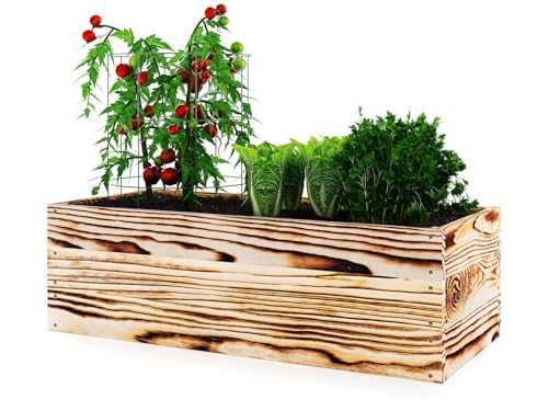 Lermowoood Hochbeet aus Holz 60x60x30 cm Geflammt – Pflanzkasten für Gemüse & Kräuter – mit Agrovließ – steckbar & stapelbar- Aussenbereich ideal für Garten, Balkon & Terrasse von Lermowood