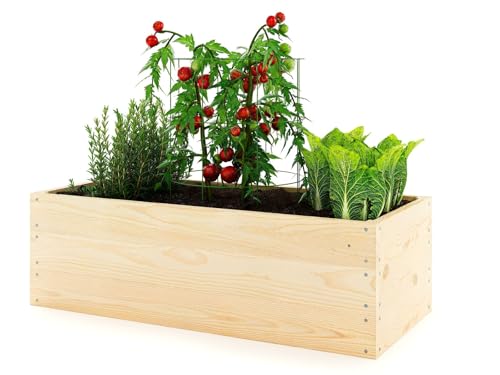 Lermowoood Hochbeet aus Holz 80x40x30 cm Natur – Pflanzkasten für Gemüse & Kräuter – mit Agrovließ – steckbar & stapelbar- Aussenbereich ideal für Garten, Balkon & Terrasse von Lermowood