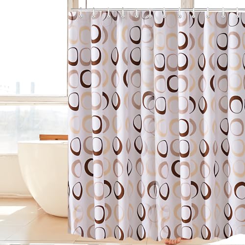 Lerores Duschvorhang 100x200cm Kamelfarbe Kreis, Beschwerter Saum Antischimmel Textil, Wasserabweisend, Waschbar Polyester Badevorhänge mit 8 Ösen und Duschvorhangringe für Badezimmer, Badewanne von Lerores