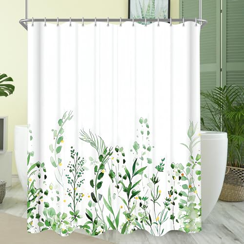 Lerores Duschvorhang 120 x 200 Antischimmel Textil Shower Curtains, Blumen Wasserdicht, Waschbar Polyester Badevorhang für Badezimmer und Badewanne mit 12 Haken von Lerores