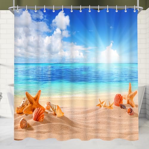 Lerores Duschvorhang 120x180cm Sea Blue, Beschwerter Saum Antischimmel Textil, Wasserabweisend, Waschbar Polyester Badevorhänge mit 8 Ösen und Duschvorhangringe für Badezimmer, Badewanne von Lerores