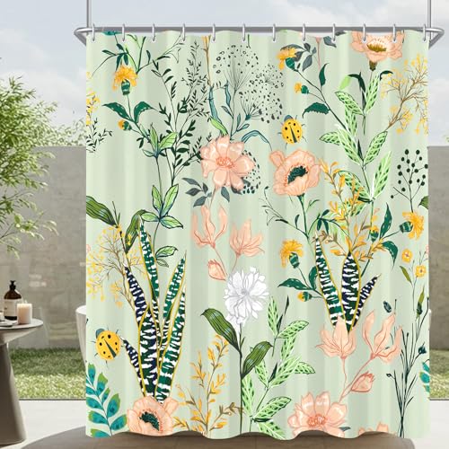 Lerores Duschvorhang 120x200 cm Boho Sage Grün, Beschwerter Saum Antischimmel Textil, Wasserabweisend, Waschbar Polyester Badevorhänge mit 8 Ösen und Duschvorhangringen für Badezimmer, Badewanne von Lerores
