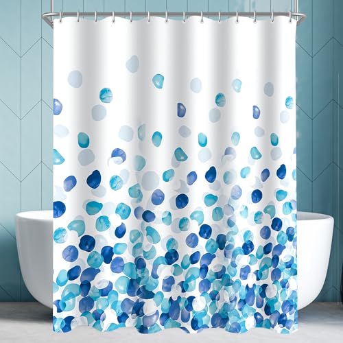 Lerores Duschvorhang 120x200cm Blaue Blütenblätter, Beschwerter Saum Antischimmel Textil, Wasserabweisend, Waschbar Polyester Badevorhänge mit Ösen und 8 Duschvorhangringe für Badezimmer, Badewanne von Lerores