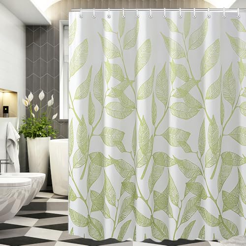 Lerores Duschvorhang 120x200cm Grün Zweig Pflanze, Beschwerter Saum Antischimmel Wasserdicht, Waschbar Polyester Stoff Badevorhänge mit Ösen und 8 Duschvorhangringe für Badezimmer, Badewanne von Lerores