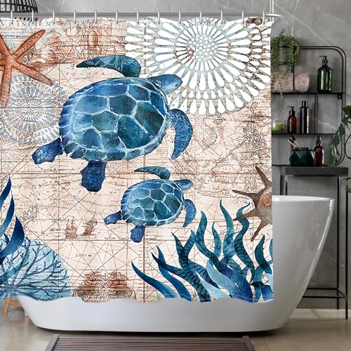 Lerores Duschvorhang 150x180cm Meeresschildkröte, Beschwerter Saum Antischimmel, Wasserabweisend, Waschbar Polyester Stoff Badevorhänge mit Ösen und 12 Duschvorhangringe für Badezimmer, Badewanne Lerores Duschvorhang 150x180cm Meeresschildkröte, Beschwerter Saum Antischimmel, Wasserabweisend, Waschbar Polyester Stoff Badevorhänge mit Ösen und 12 Duschvorhangringe für Badezimmer, Badewanne von Lerores