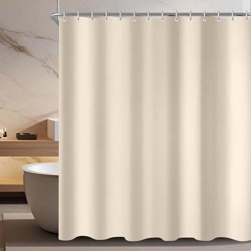 Lerores Duschvorhang 150x200cm Beige, Beschwerter Saum Antischimmel Textil, Wasserabweisend, Waschbar Polyester Stoff Badevorhänge für Badezimmer, Badewanne mit 12 Duschvorhangringe von Lerores