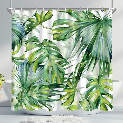 Lerores Duschvorhang 150x200cm Grün Blätter, Beschwerter Saum Antischimmel Textil, Wasserdicht, Waschbar Polyester Stoff Badevorhänge mit 8 Ösen und Duschvorhangringe für Badezimmer, Badewanne Lerores Duschvorhang 150x200cm Grün Blätter, Beschwerter Saum Antischimmel Textil, Wasserdicht, Waschbar Polyester Stoff Badevorhänge mit 8 Ösen und Duschvorhangringe für Badezimmer, Badewanne von Lerores