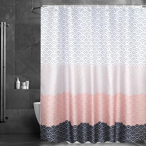 Lerores Duschvorhang 180x180cm Blume, Beschwerter Saum Antischimmel Textil, Wasserdicht, Waschbar Polyester Stoff Badevorhänge mit Ösen und 12 Duschvorhangringe für Badezimmer, Badewanne von Lerores