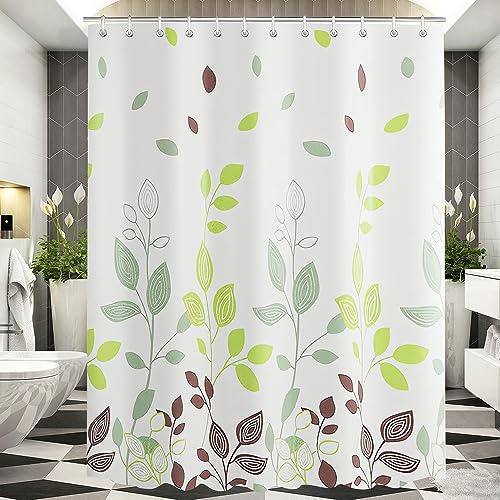 Lerores Duschvorhang 180x200cm Blätter Pflanze, Beschwerter Saum Antischimmel Textil, Wasserabweisend, Waschbar Polyester Stoff Badevorhänge für Badezimmer, Badewanne mit 12 Duschvorhangringe von Lerores