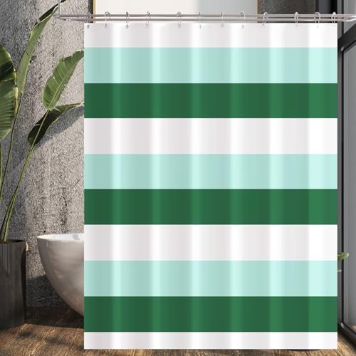 Lerores Duschvorhang 180x200 cm Schiene Grün, Beschwerter Saum Antischimmel Textil, Wasserabweisend, Waschbar Polyester Badevorhänge mit Ösen und 12 Duschvorhangringe für Badezimmer, Badewanne von Lerores