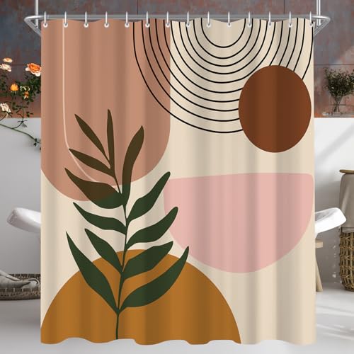 Lerores Duschvorhang 180x200cm Sonne Blätter, Beschwerter Saum Antischimmel Textil, Wasserabweisend, Waschbar Polyester Stoff Badevorhänge mit 12 Ösen und Duschvorhangringe für Badezimmer, Badewanne von Lerores