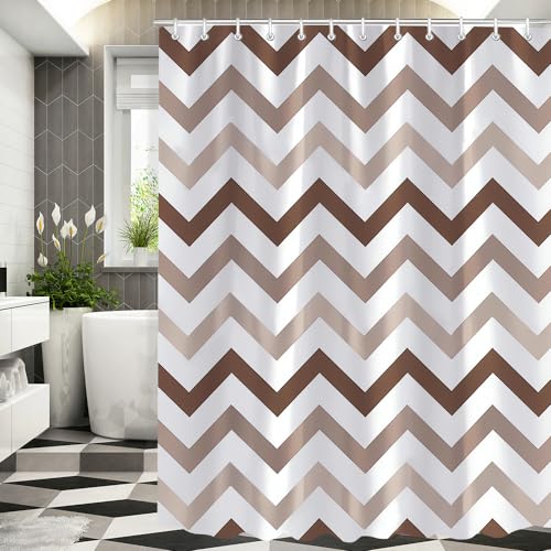 Lerores Duschvorhang 180x200cm Welle, Beschwerter Saum Antischimmel Textil, Wasserabweisend, Waschbar Polyester Badevorhänge mit Ösen und 12 Duschvorhangringe für Badezimmer, Badewanne von Lerores